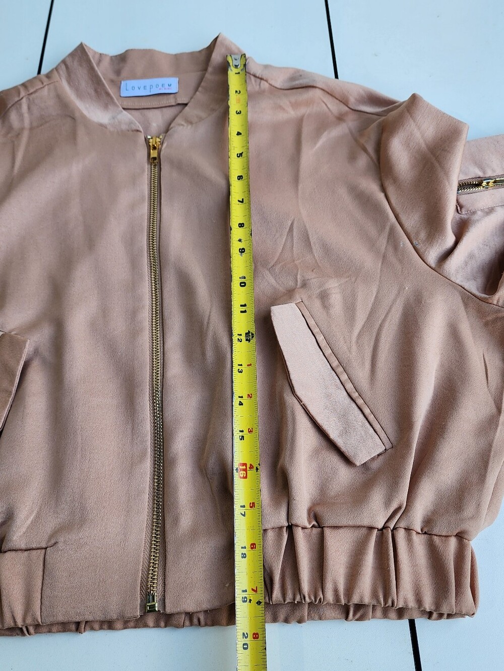 NWT Lovepoem by Block Gianna Satin Bomber Jacket Full Zip rose gold Sz L - Picture 10 of 16